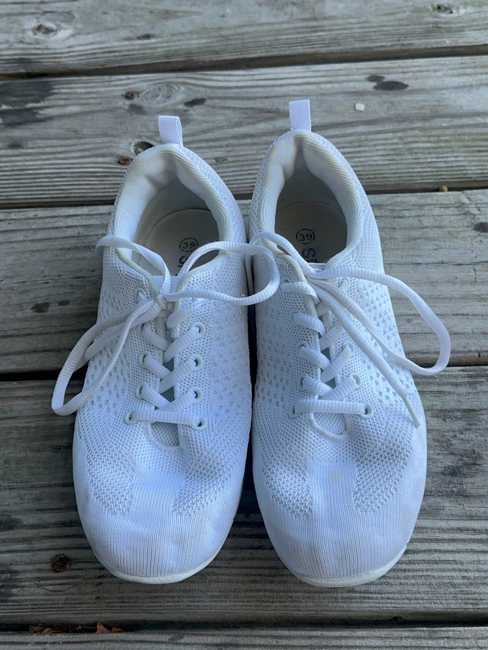 Lightweight White Knit Lace-Up Athletic Cheer Sneakers